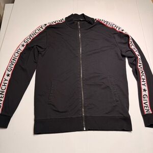 Givenchy Black Zip-Up Sweater with Red and White Trim
